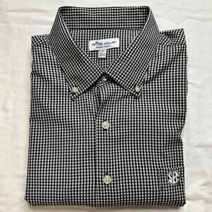 Peter Millar SEC Vanderbilt Commodores Logo Striped L/S Shirt Mens L Black Plaid